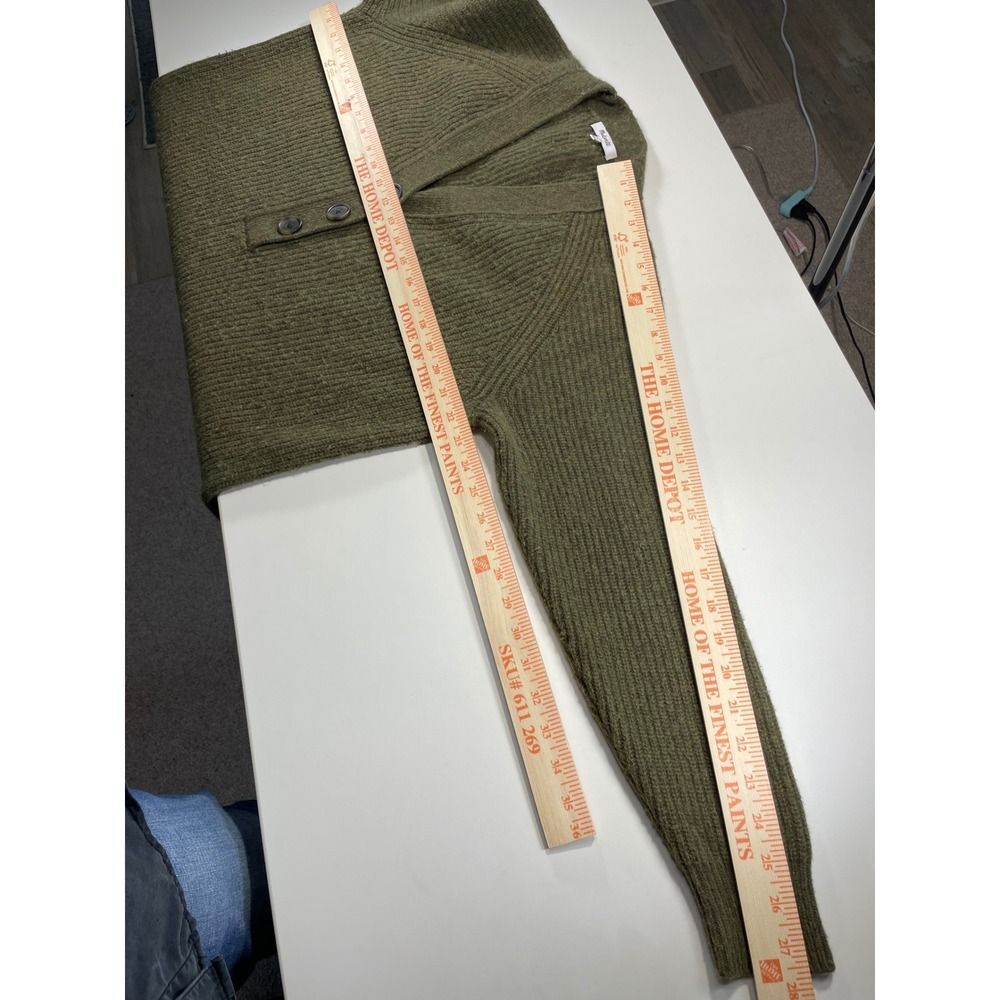 Wool Blend Madewell Sweater Dress W/ S Olive Green Ribbed Henley Knit used - Picture 7 of 11